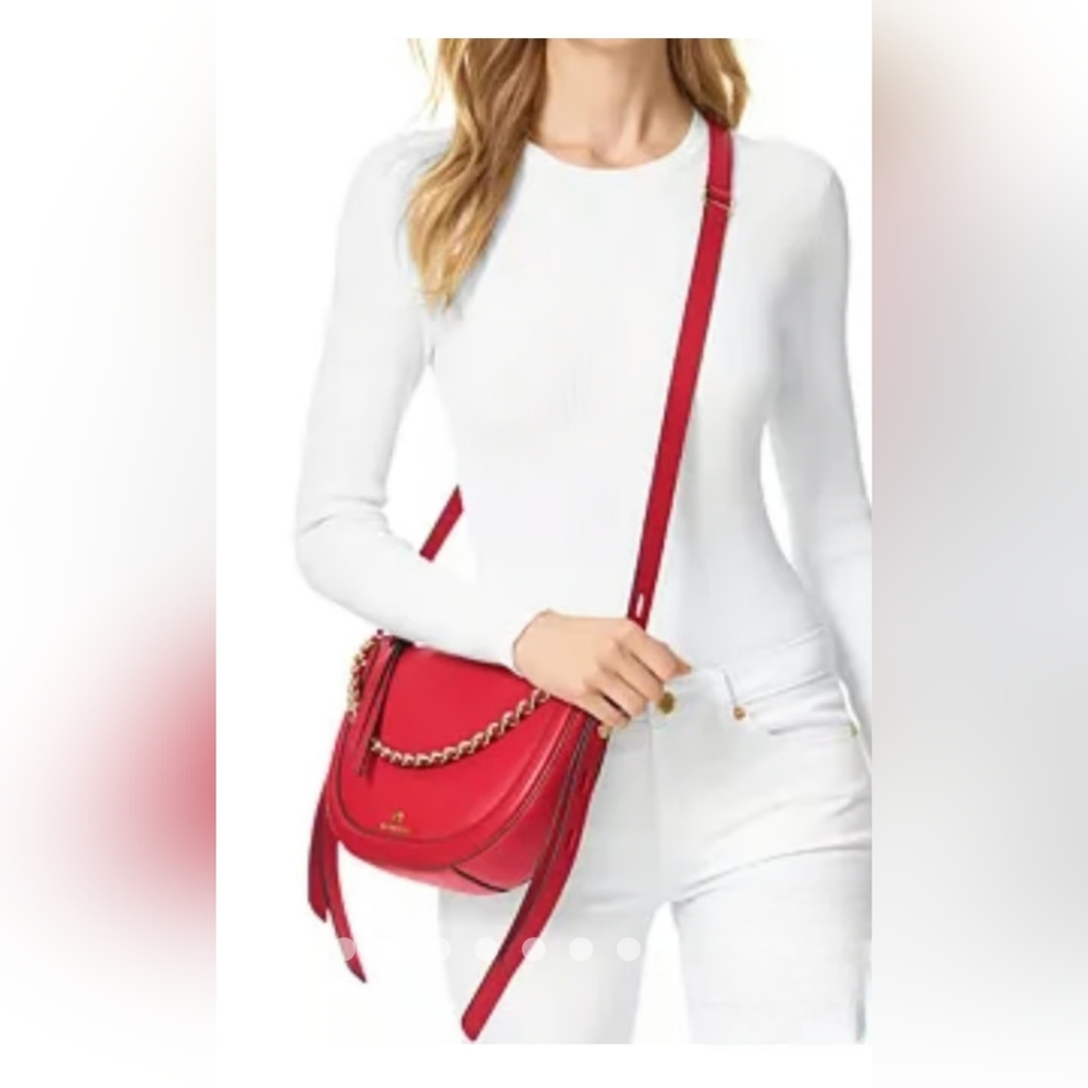 MICHAEL Michael Kors Jagger Small Leather Messenger Crossbody Bag,Red,Gold hrdw